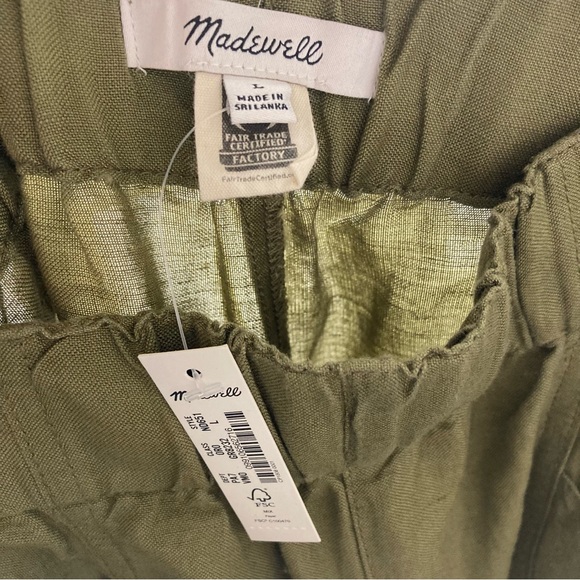 MADEWELL Olive Green Elastic Waist Pull-On Linen Blend Wide-Leg Relaxed Pants L - Picture 4 of 8
